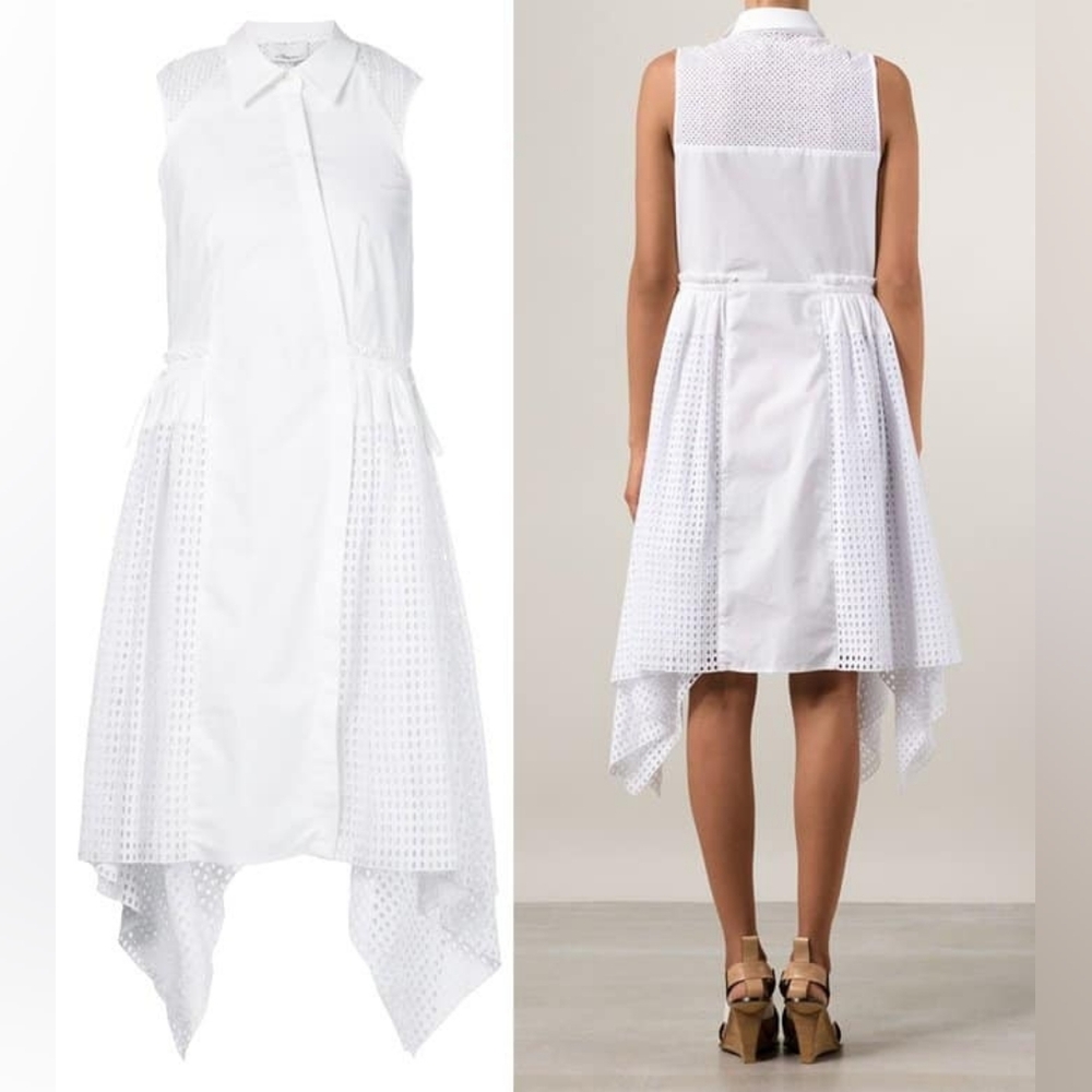 3.1 Phillip Lim White Sleeveless High-Low Eyelet Shirt Dress